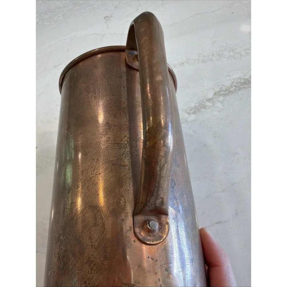 Antique Solid Copper Dairy Milk Measure Pitcher Hand Riveted Farmhouse 7